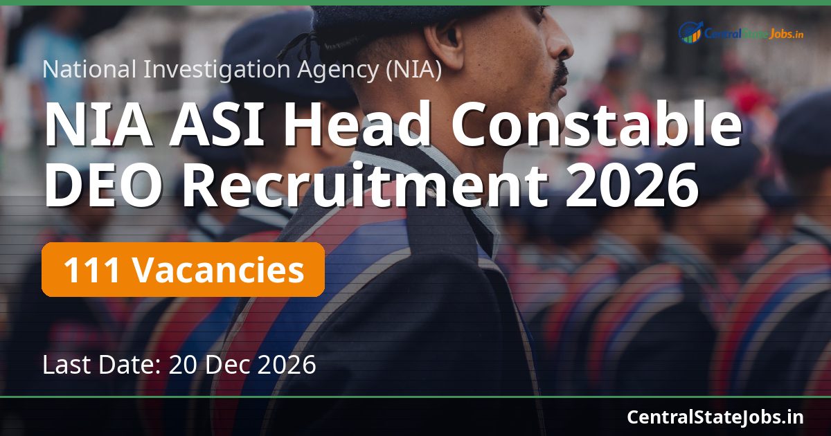 NIA ASI Head Constable DEO Recruitment 2026 — 111 Vacancies
