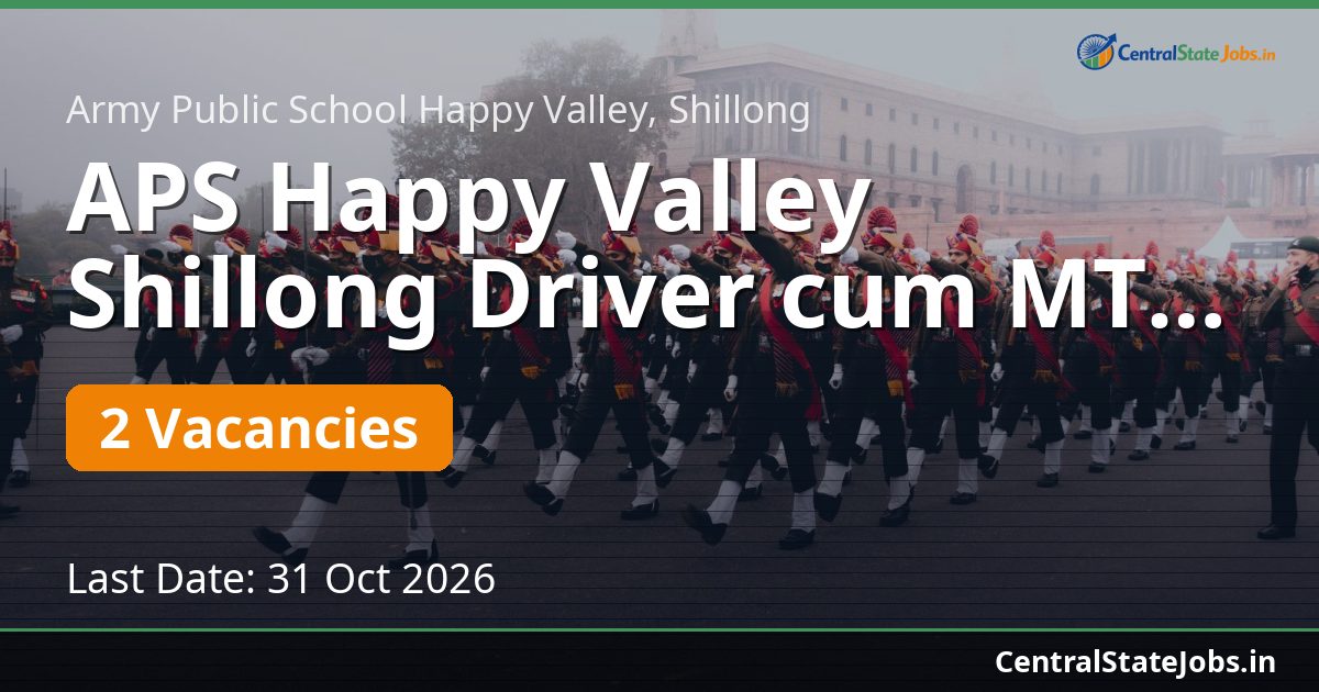 APS Happy Valley Shillong Driver cum MTS Recruitment 2026
