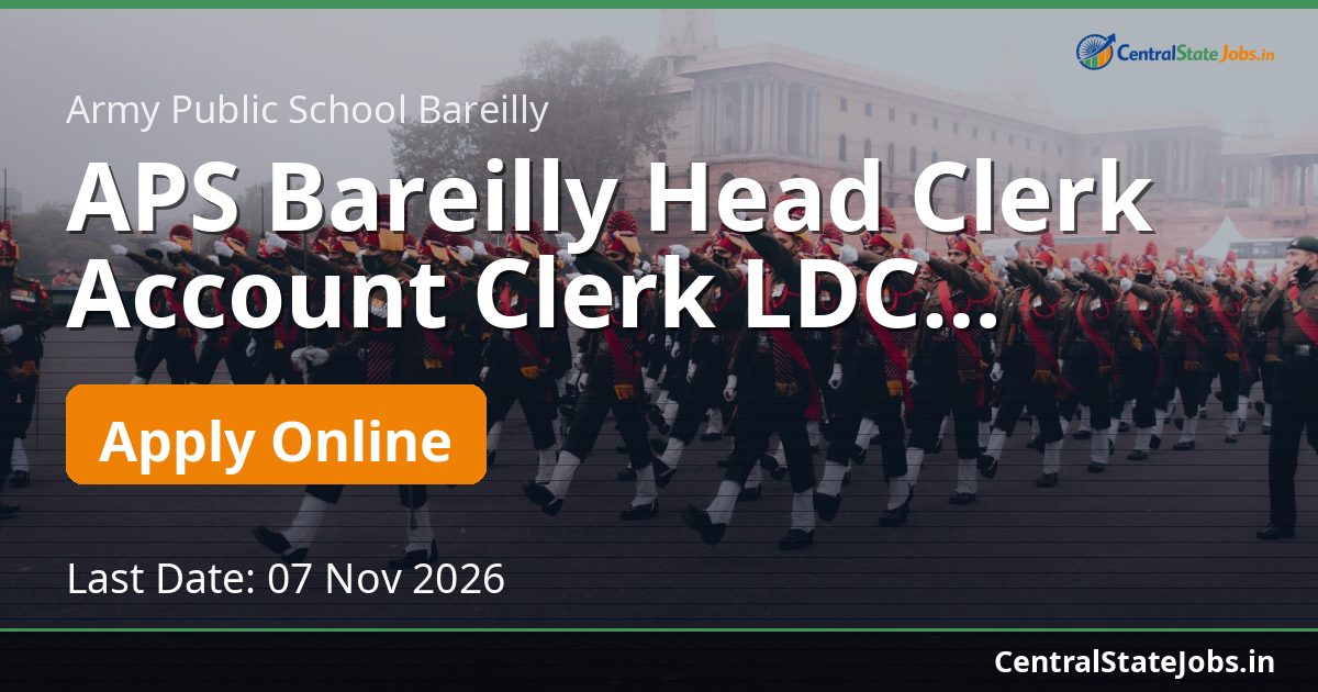 APS Bareilly Head Clerk Account Clerk LDC Recruitment 2026