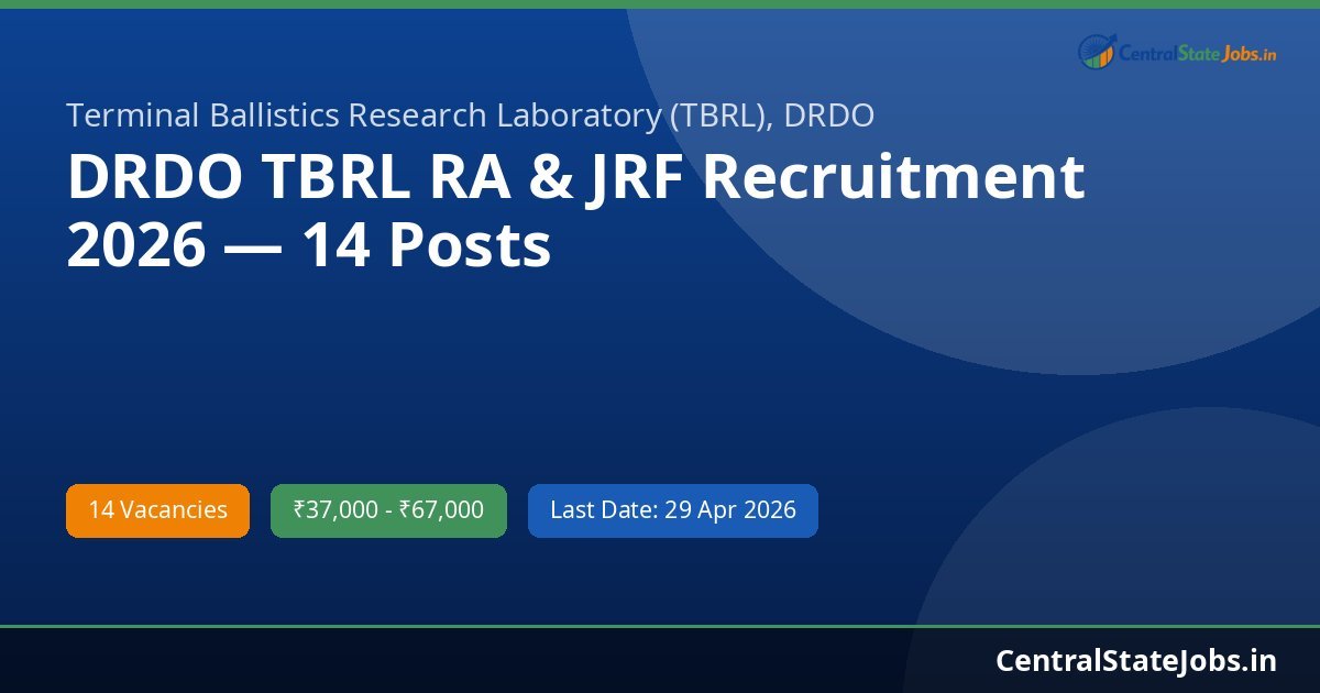 DRDO TBRL RA & JRF Recruitment 2026 — 14 Posts