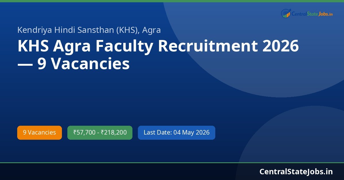 KHS Agra Faculty Recruitment 2026 — 9 Vacancies