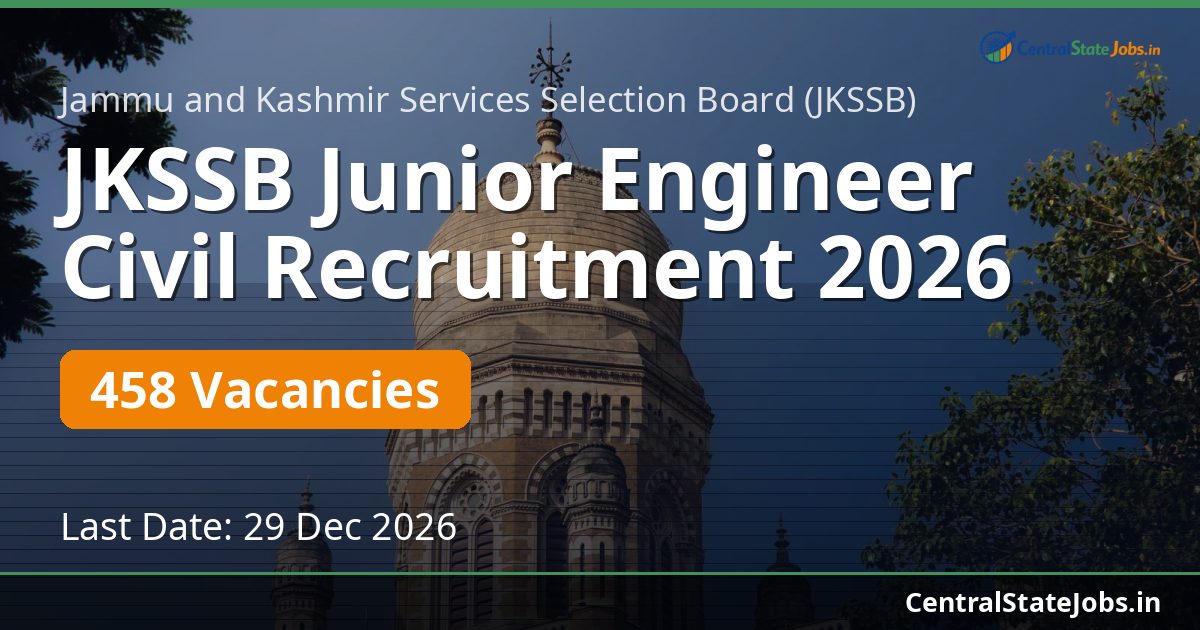 JKSSB जूनियर इंजीनियर सिविल भर्ती 2026 – 458 पद