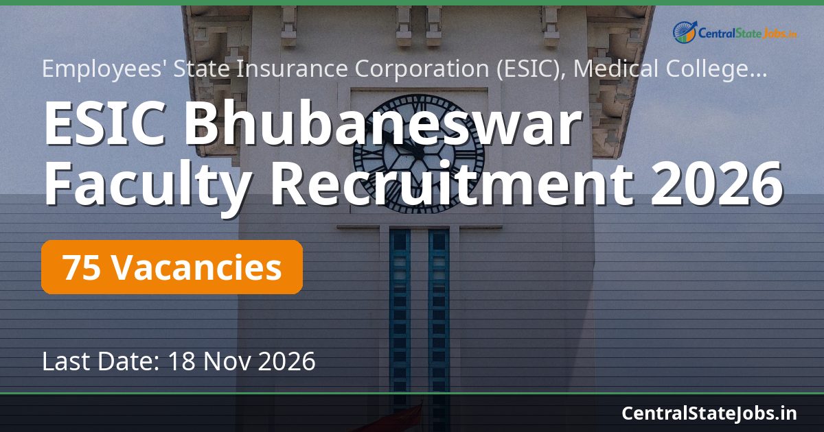 ESIC Bhubaneswar Faculty Recruitment 2026 — 75 Vacancies