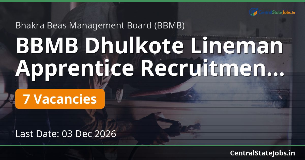 BBMB Dhulkote Lineman Apprentice Recruitment 2026