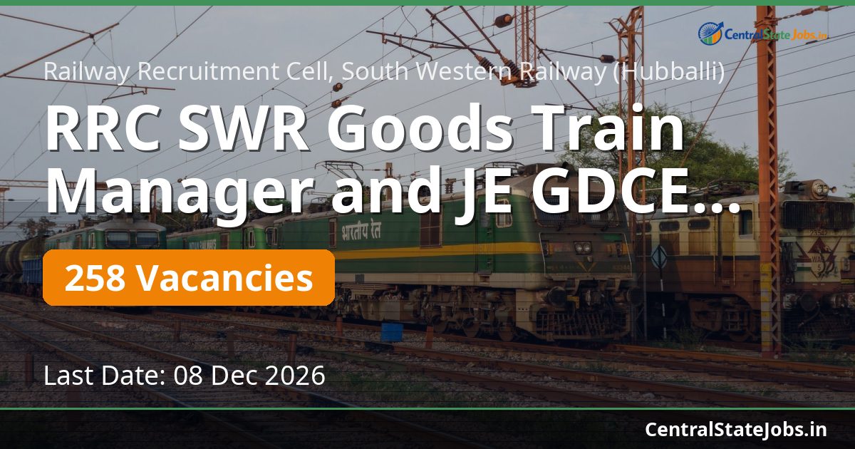 RRC SWR Goods Train Manager and JE GDCE 2026 — 258 Vacancies