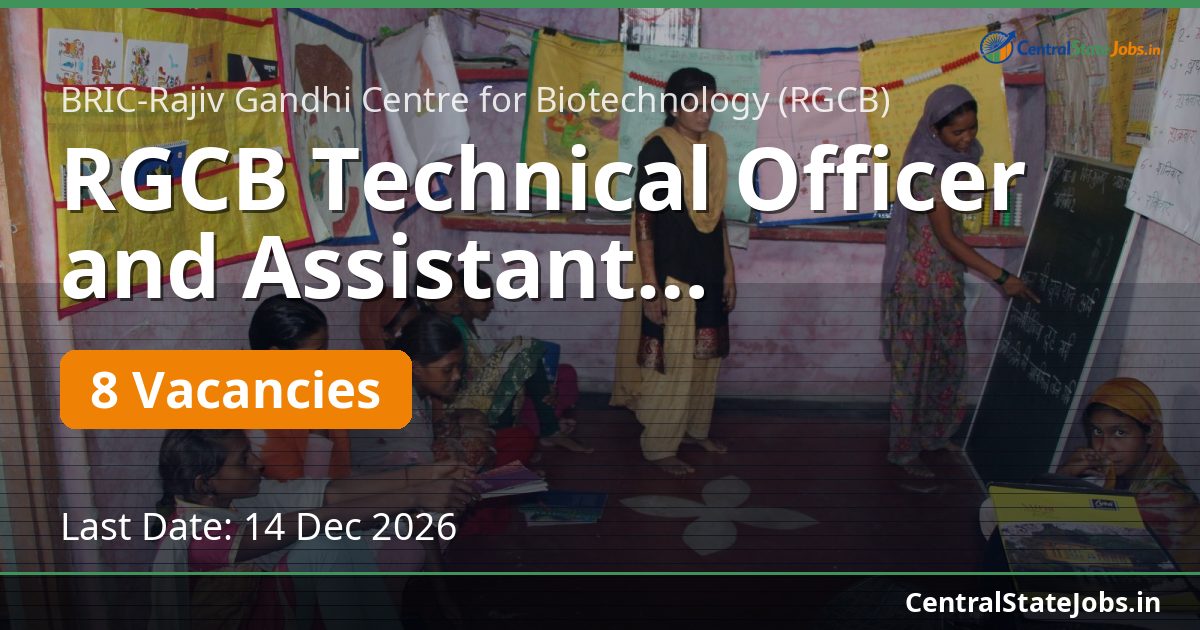 RGCB Technical Officer and Assistant Recruitment 2026