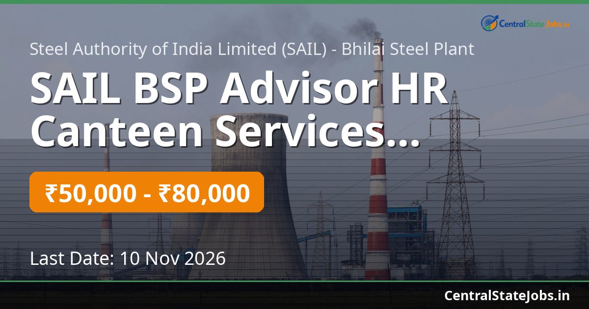 SAIL BSP Advisor HR Canteen Services Recruitment 2026