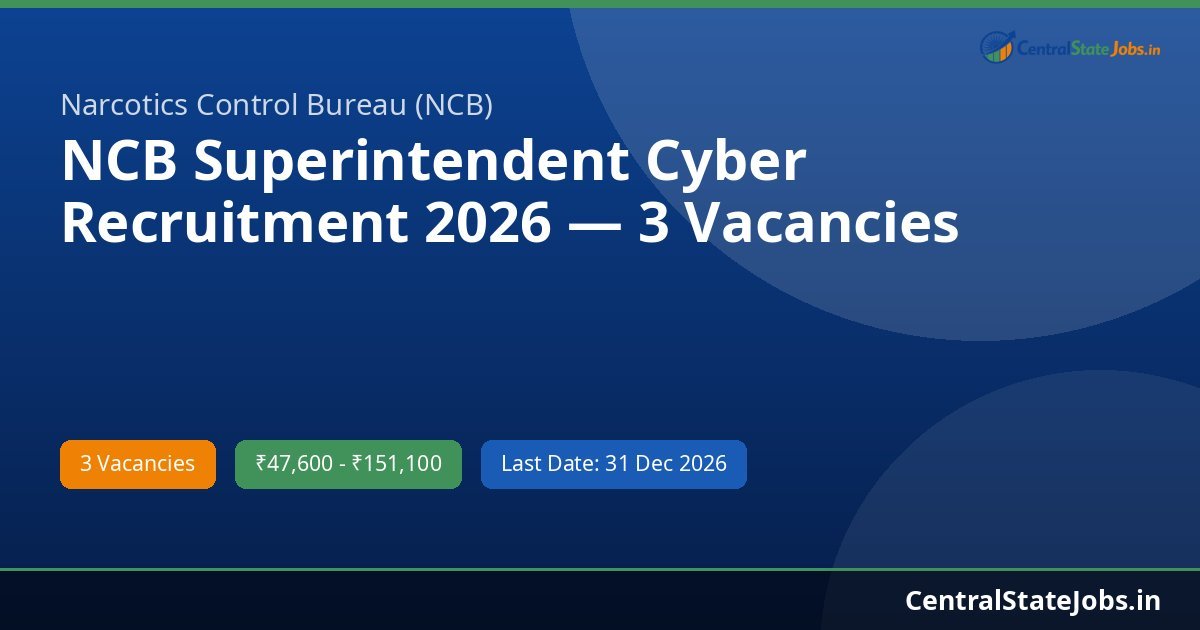 NCB Superintendent Cyber Recruitment 2026 — 3 Vacancies