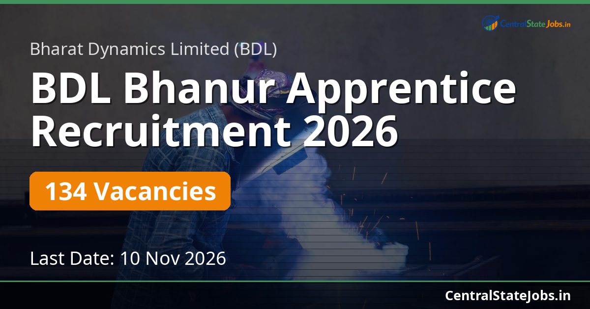 BDL Bhanur Apprentice Recruitment 2026 — 134 Vacancies