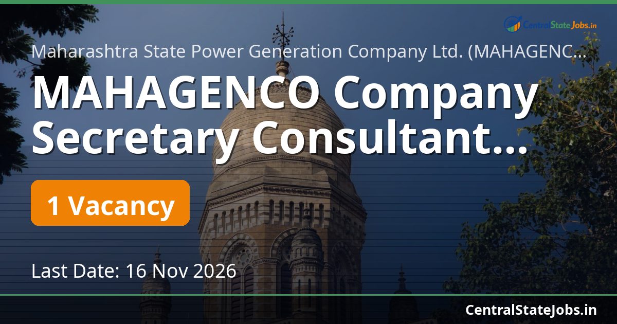 MAHAGENCO Company Secretary Consultant Recruitment 2026