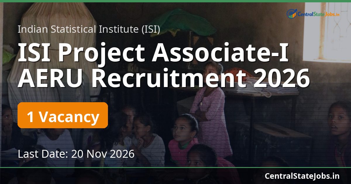 ISI Project Associate-I AERU Recruitment 2026