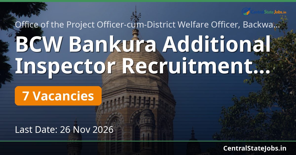BCW Bankura Additional Inspector Recruitment 2026