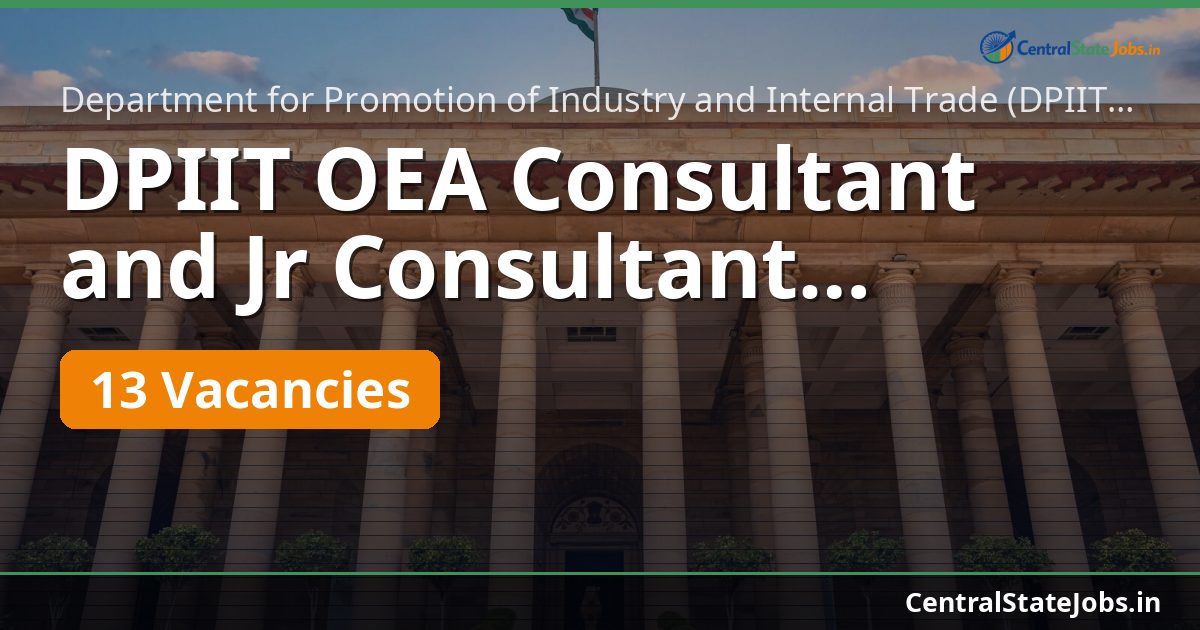 DPIIT OEA Consultant and Jr Consultant Recruitment 2026