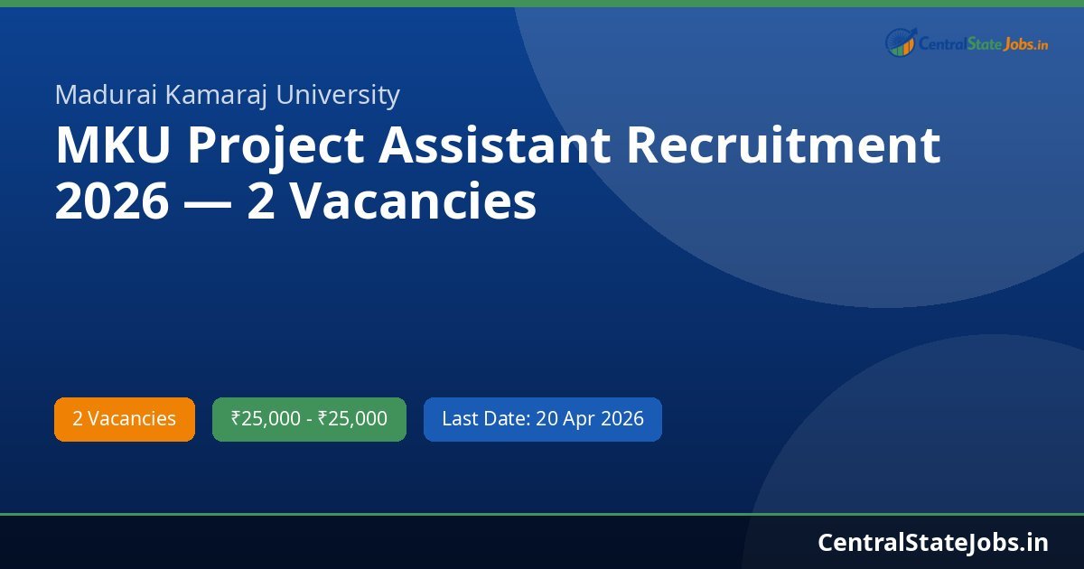 MKU Project Assistant Recruitment 2026 — 2 Vacancies