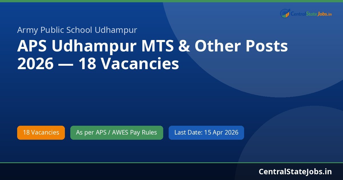 APS Udhampur MTS & Other Posts 2026 — 18 Vacancies