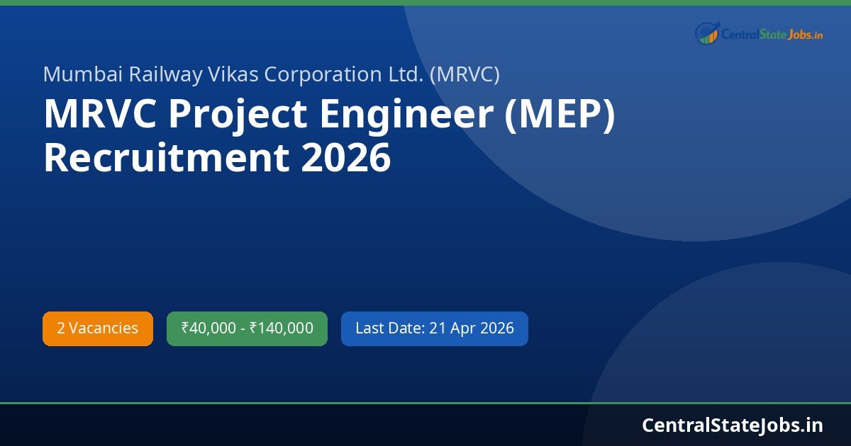 MRVC Project Engineer (MEP) Recruitment 2026