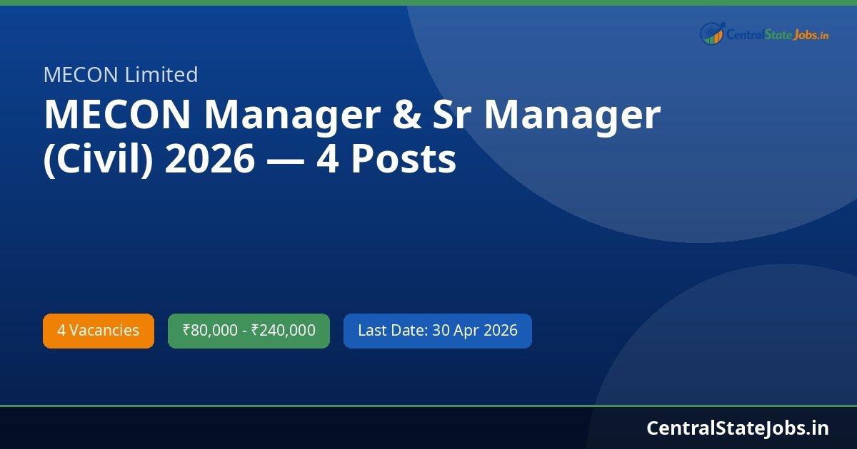 MECON Manager & Sr Manager (Civil) 2026 — 4 Posts