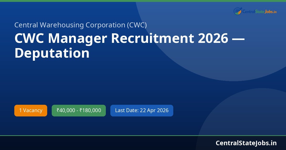 CWC Manager Recruitment 2026 — Deputation