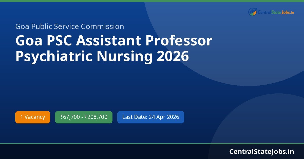 Goa PSC Assistant Professor Psychiatric Nursing 2026