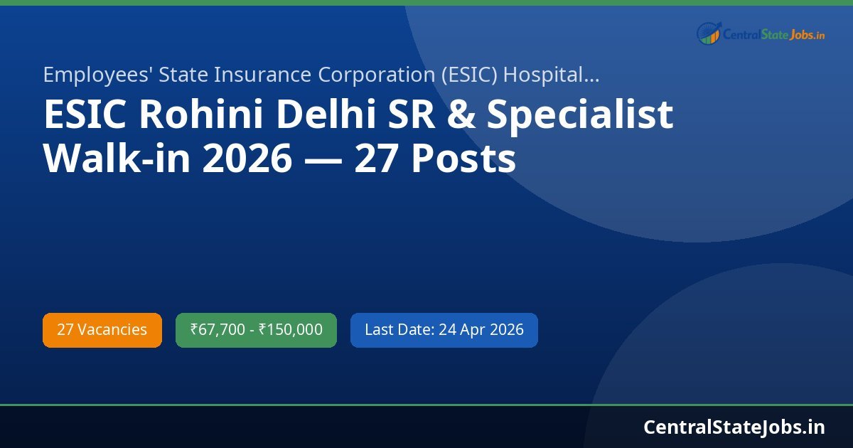 ESIC Rohini Delhi SR & Specialist Walk-in 2026 — 27 Posts