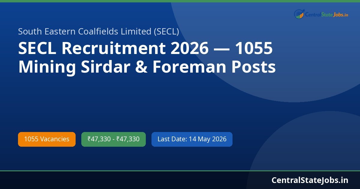SECL Recruitment 2026 — 1055 Mining Sirdar & Foreman Posts