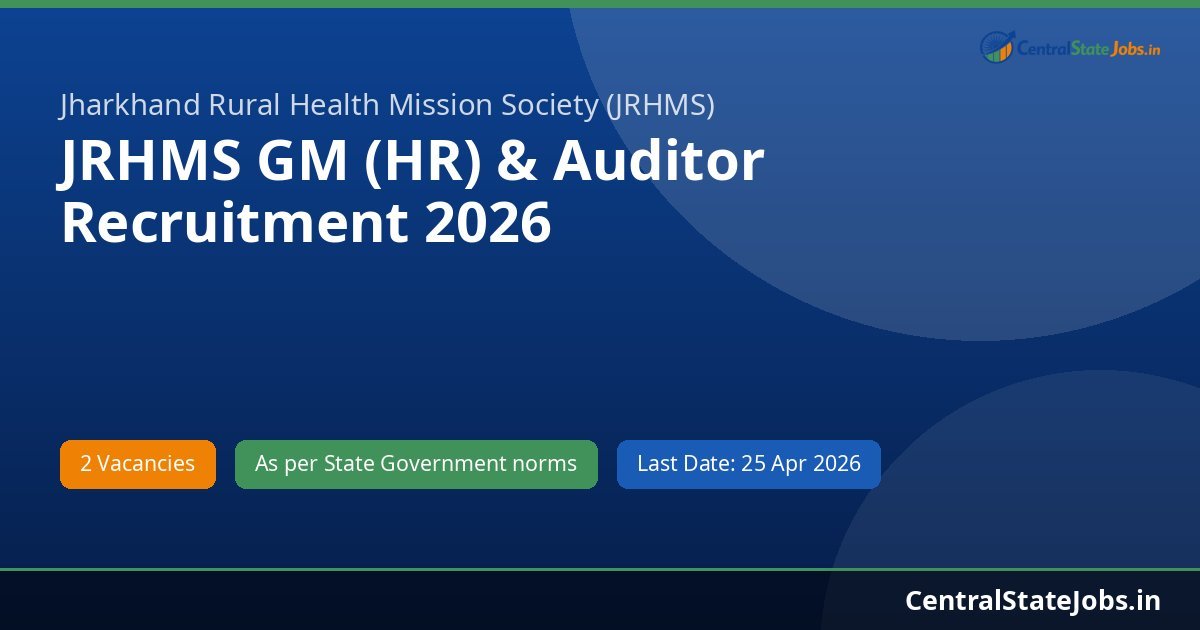 JRHMS GM (HR) & Auditor Recruitment 2026