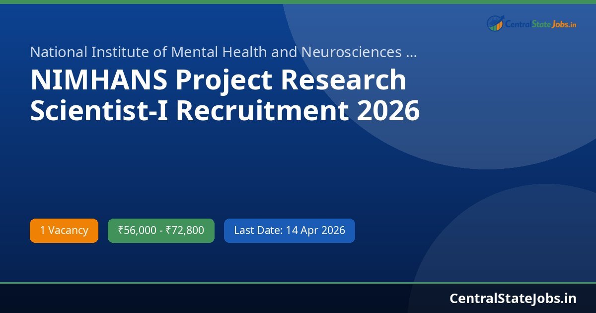 NIMHANS Project Research Scientist-I Recruitment 2026