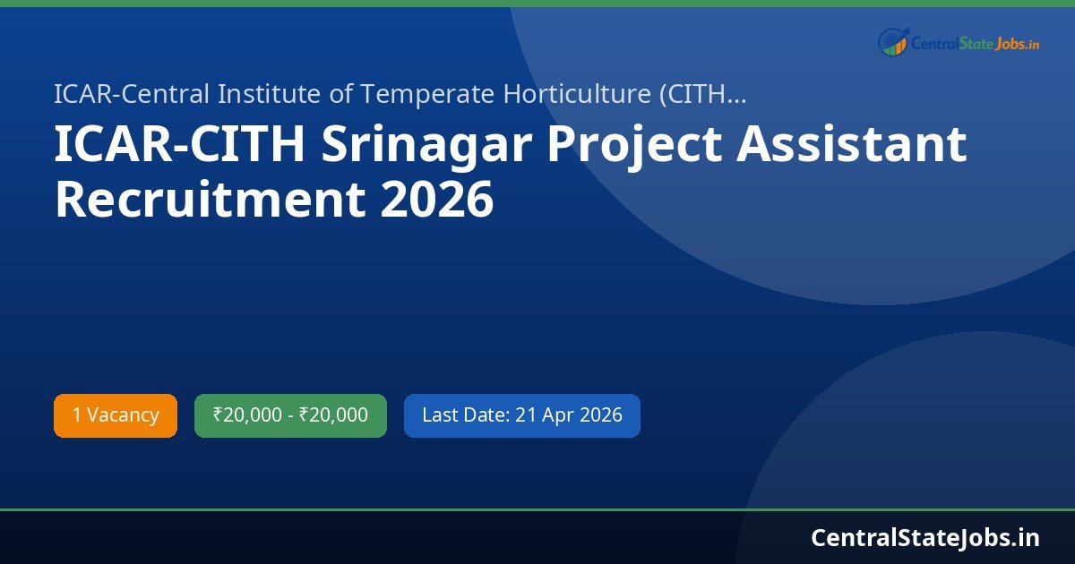 ICAR-CITH Srinagar Project Assistant Recruitment 2026
