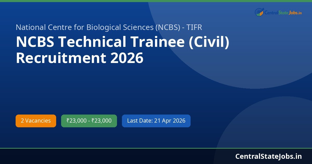 NCBS Technical Trainee (Civil) Recruitment 2026