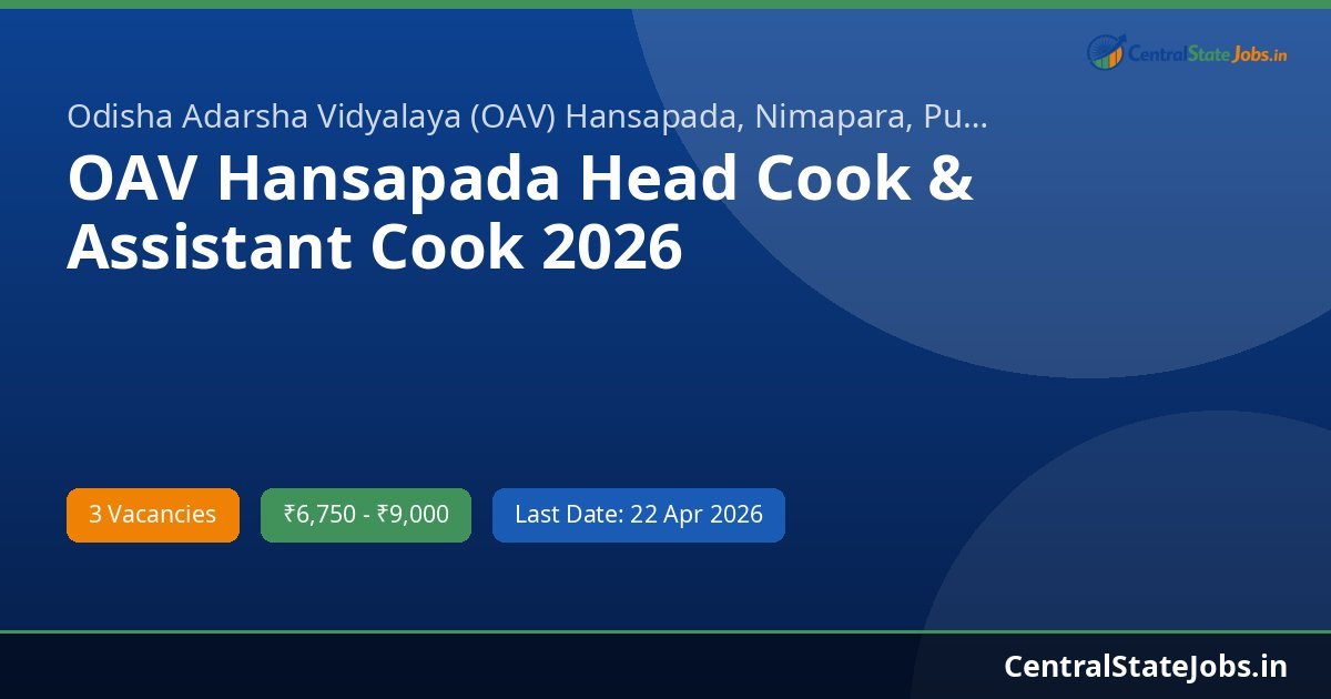 OAV Hansapada Head Cook & Assistant Cook 2026