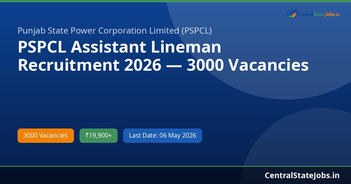 PSPCL Assistant Lineman Recruitment 2026 — 3000 Vacancies