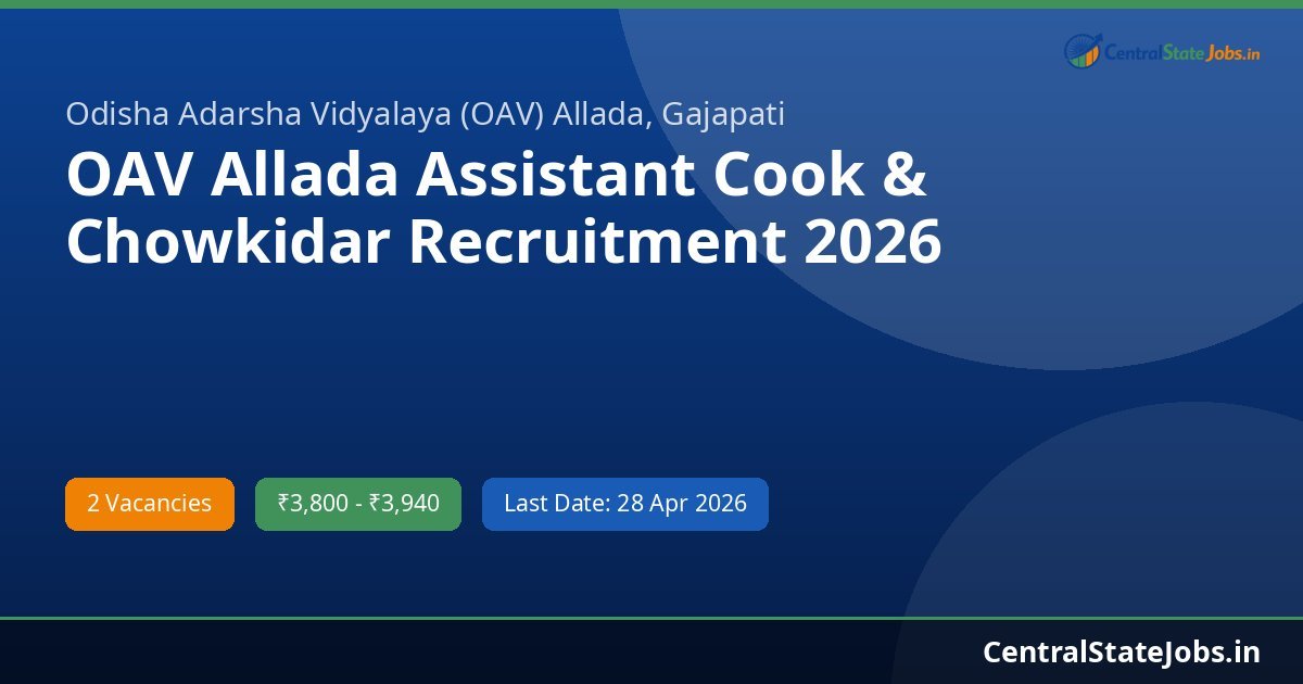 OAV Allada Assistant Cook & Chowkidar Recruitment 2026