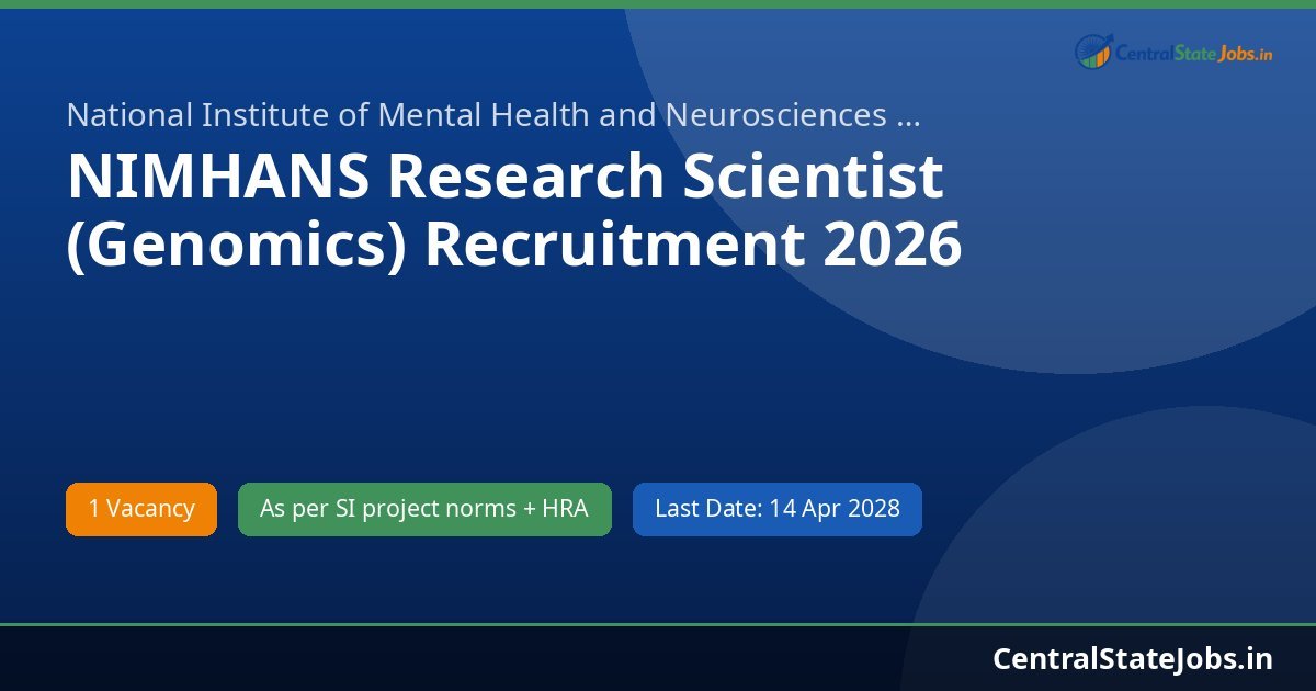 NIMHANS Research Scientist (Genomics) Recruitment 2026