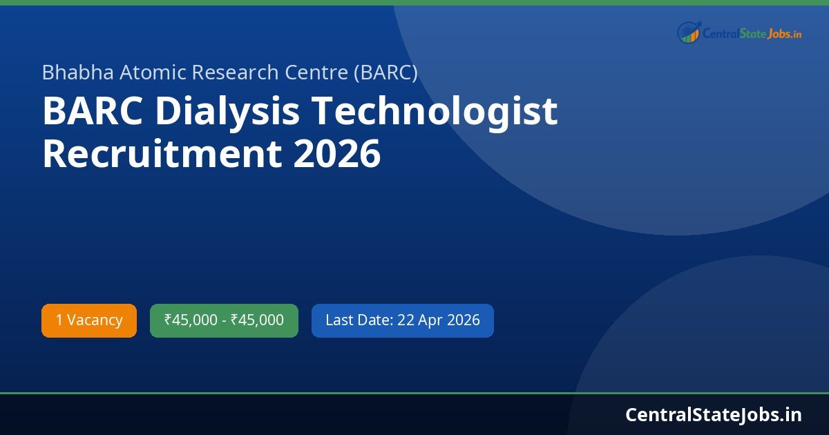 BARC Dialysis Technologist Recruitment 2026