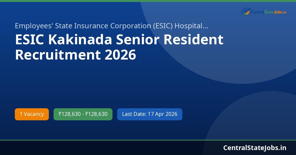ESIC Kakinada Senior Resident Recruitment 2026