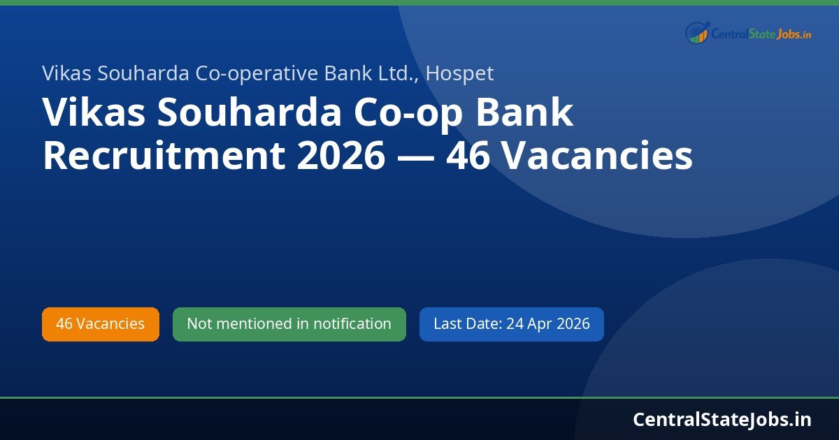 Vikas Souharda Co-op Bank Recruitment 2026 — 46 Vacancies