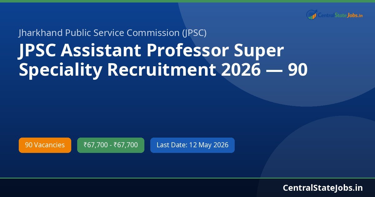 JPSC Assistant Professor Super Speciality Recruitment 2026 — 90 Vacancies