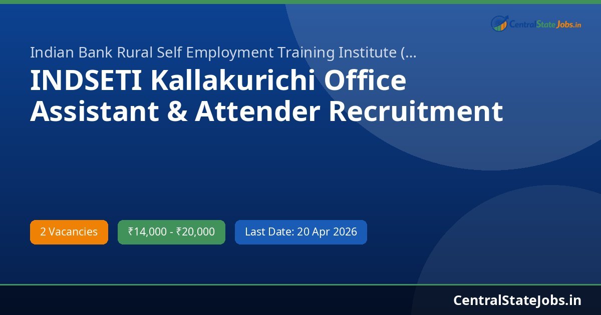 INDSETI Kallakurichi Office Assistant & Attender Recruitment 2026