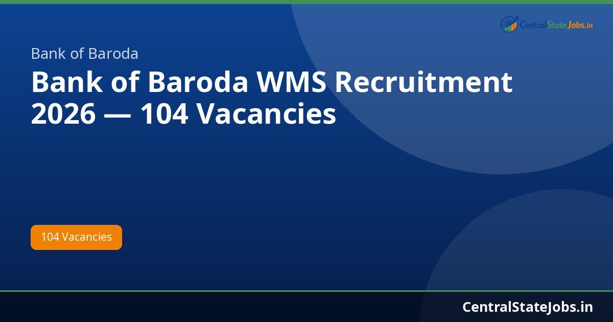 Bank of Baroda WMS Recruitment 2026 — 104 Vacancies