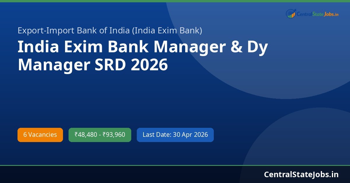 India Exim Bank Manager & Dy Manager SRD 2026