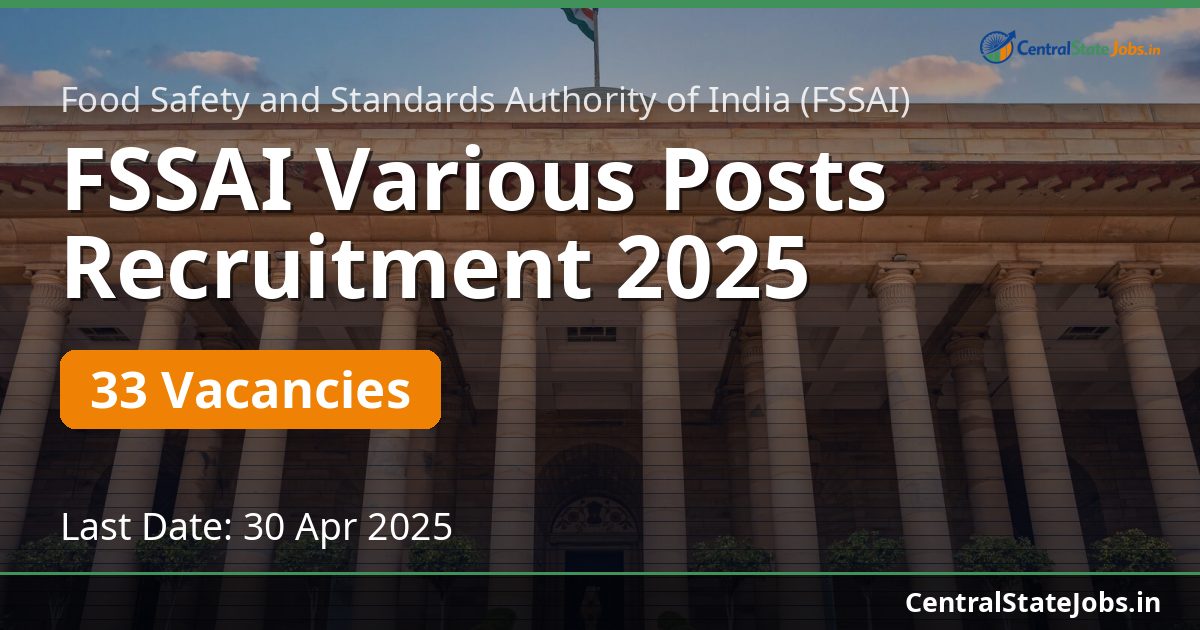 FSSAI Various Posts Recruitment 2025 — 33 Vacancies