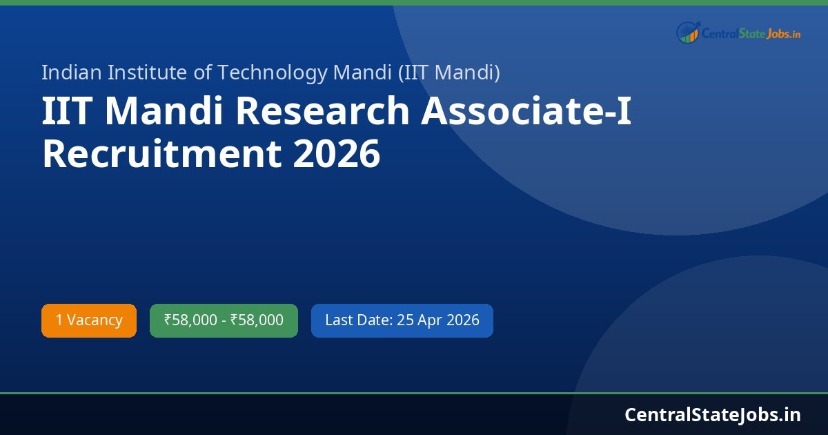 IIT Mandi Research Associate-I Recruitment 2026
