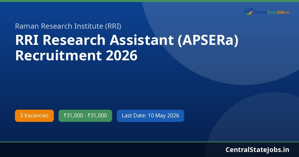 RRI Research Assistant (APSERa) Recruitment 2026