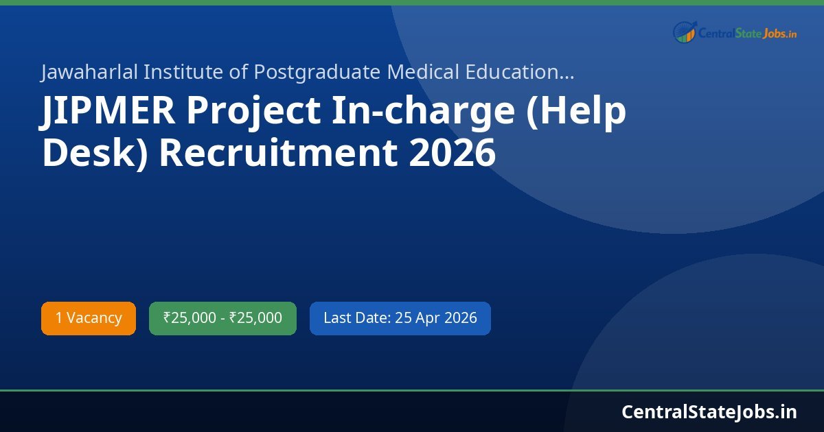 JIPMER Project In-charge (Help Desk) Recruitment 2026