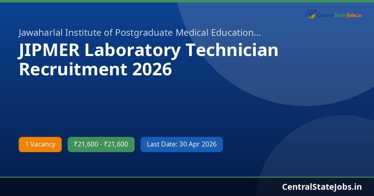 JIPMER Laboratory Technician Recruitment 2026