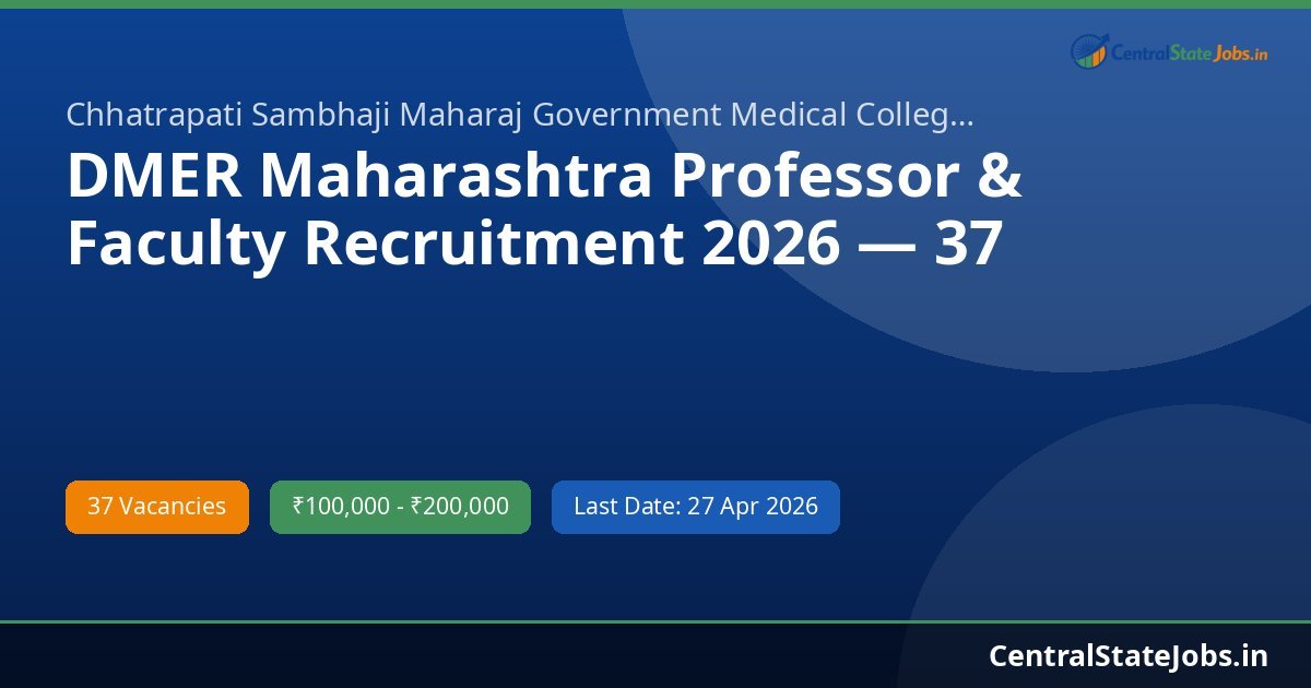DMER Maharashtra Professor & Faculty Recruitment 2026 — 37 Vacancies