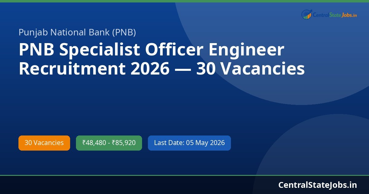 PNB Specialist Officer Engineer Recruitment 2026 — 30 Vacancies