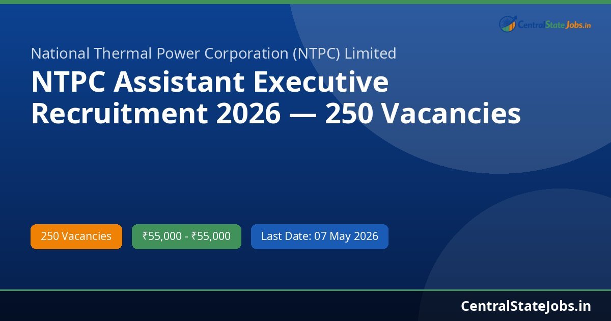 NTPC Assistant Executive Recruitment 2026 — 250 Vacancies