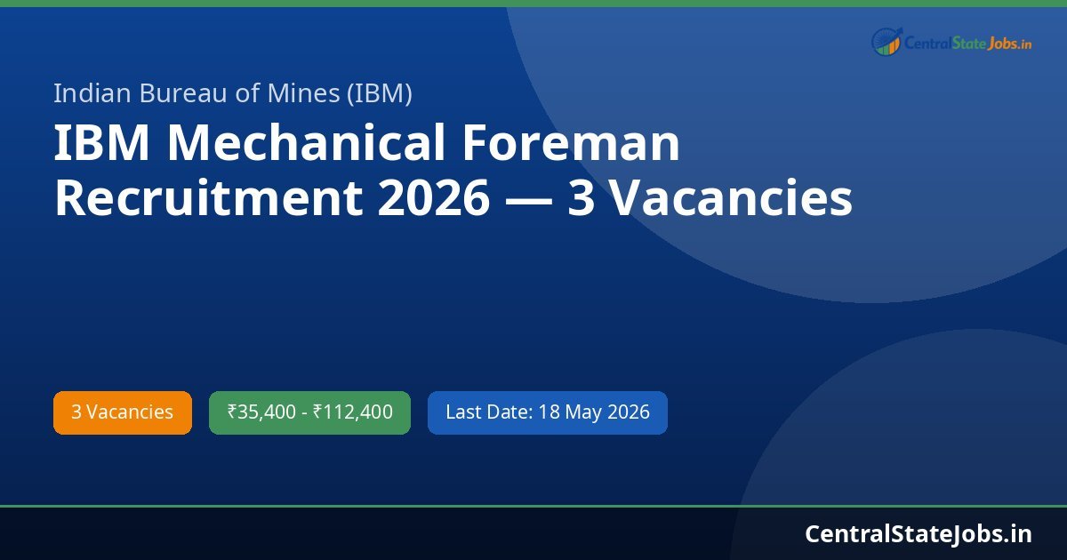 IBM Mechanical Foreman Recruitment 2026 — 3 Vacancies