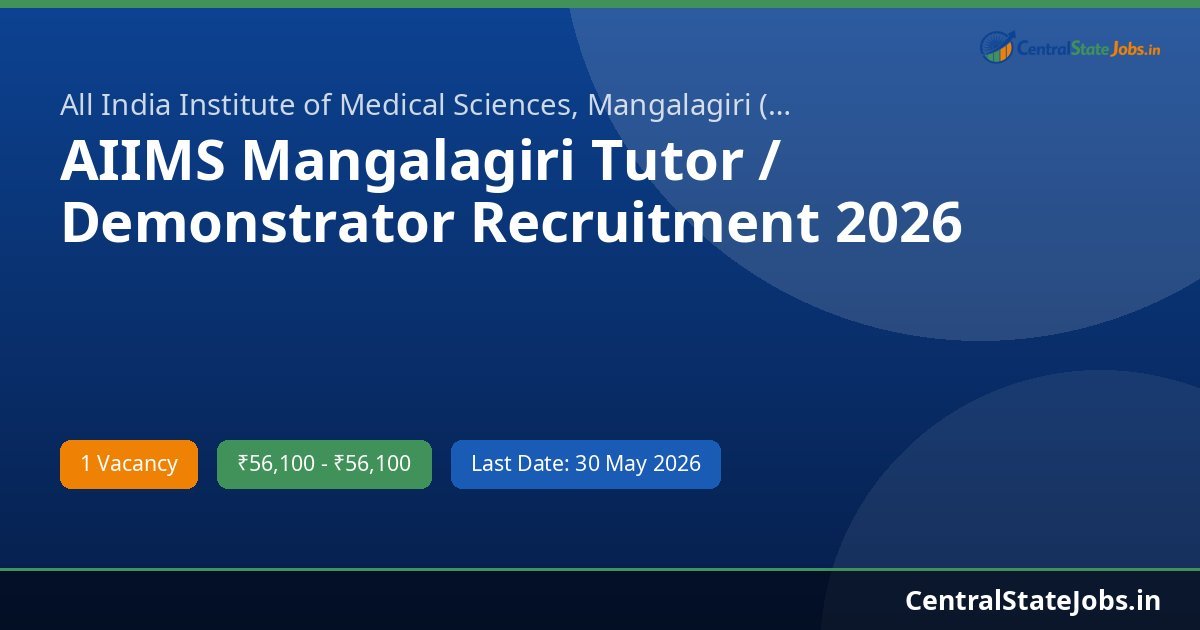 AIIMS Mangalagiri Tutor / Demonstrator Recruitment 2026